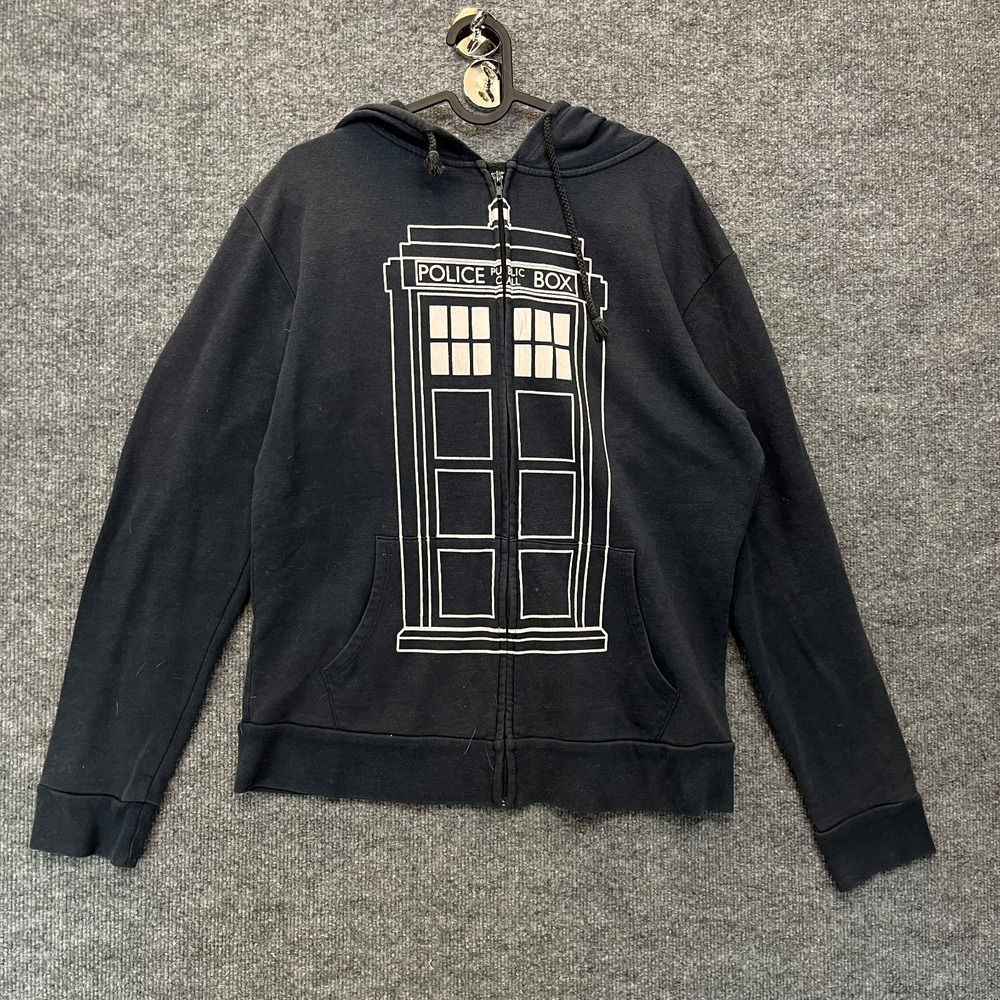 BBC Doctor Who Tardis Follow Me Full Zip Hoodie Adults Black Graphic Classic Y2K